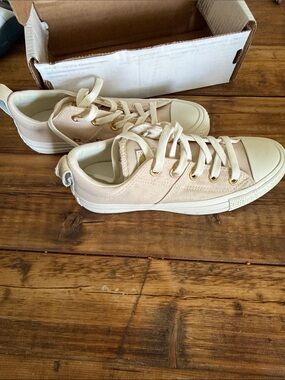 Converse Low-Top Sneakers in Cream with Gold Eyelets